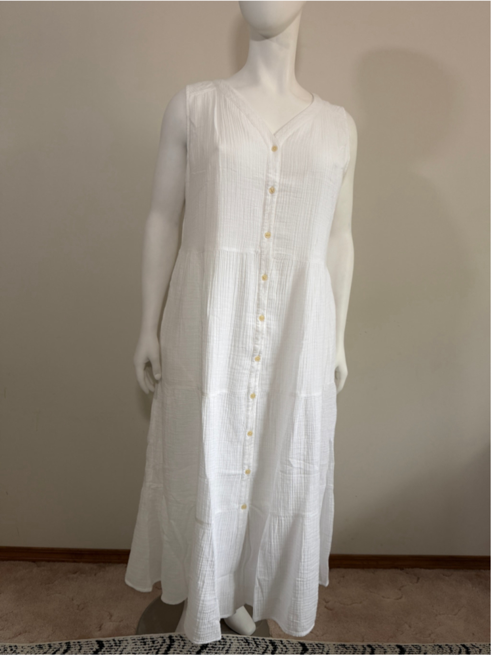 Style & Co. Size XL White Tiered 100% Cotton Button Front Maxi Dress NWT - Picture 2 of 4